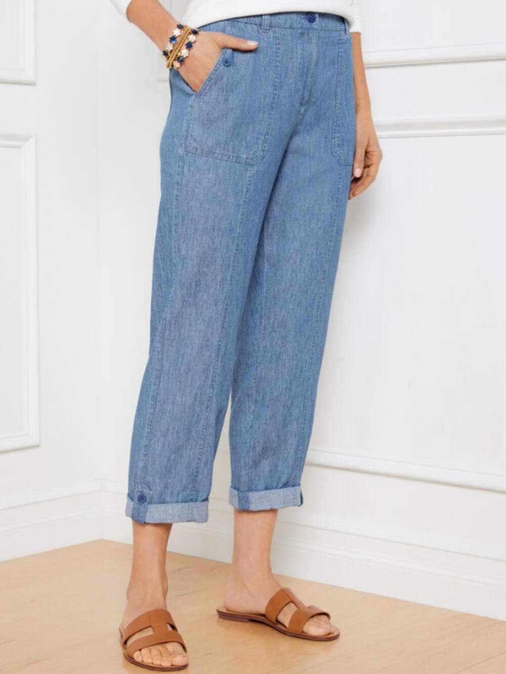 Talbots Linen Blend Chambray Cuff Cropped Pants #3927